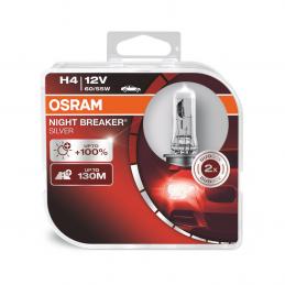 Лампа H4 OSRAM 64193NBS-HCB 60/55W 12V P43t, NIGHT BREAKER SILVER+100% света 2шт.